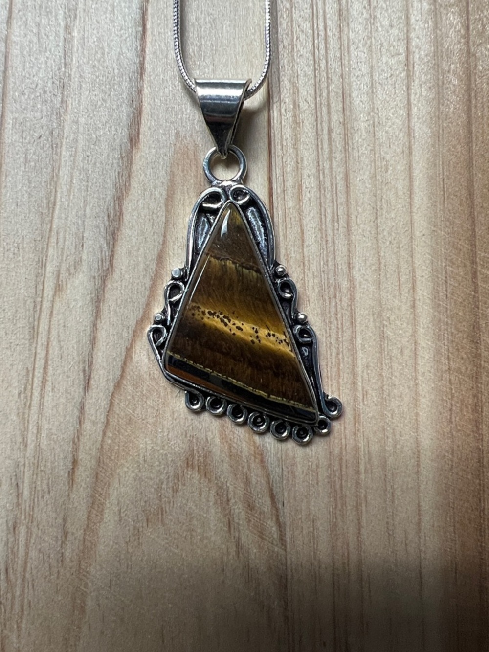 Triangle Tiger's Eye Pendant Necklace